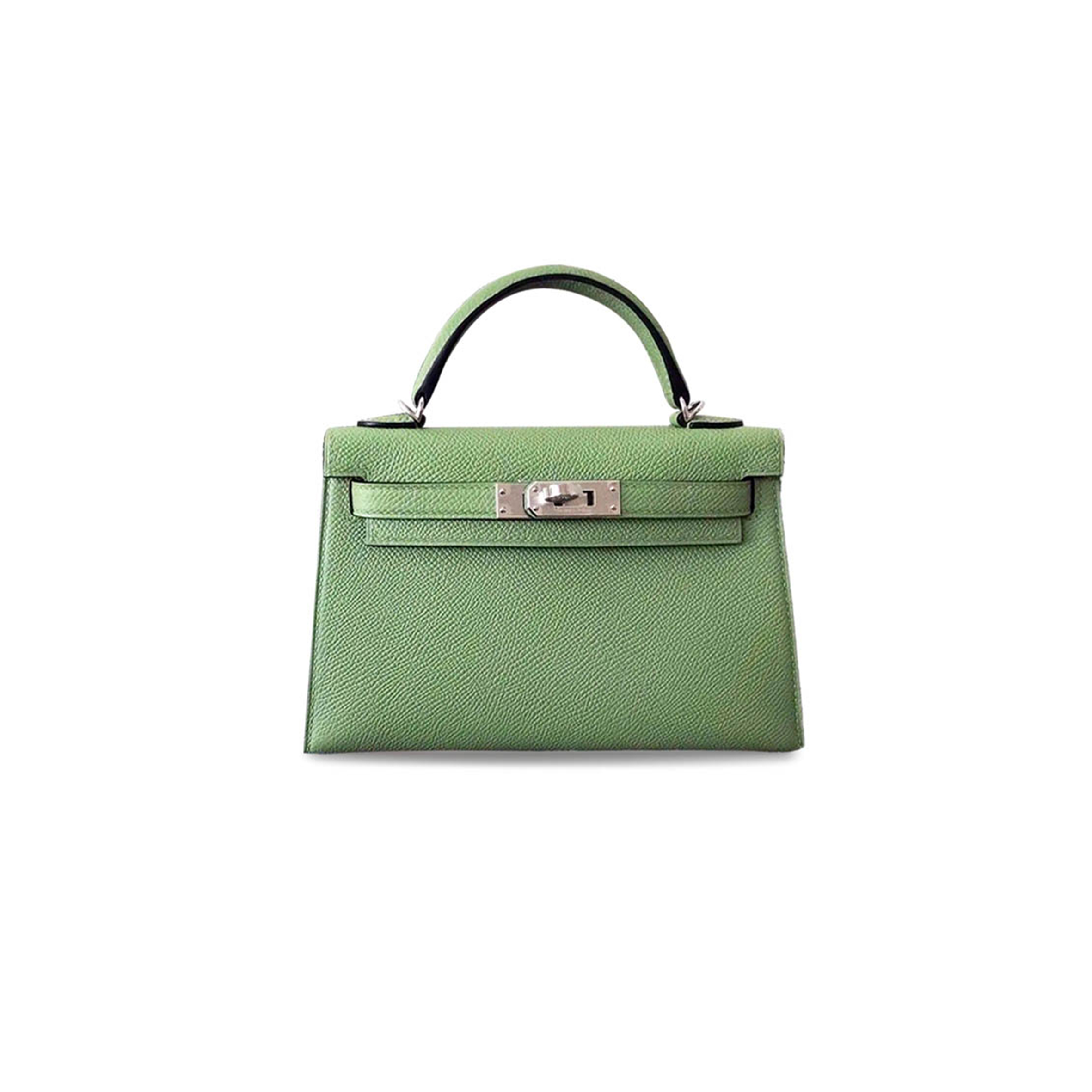 H**mes mini kelly ii epsom avocado green silver buckle (19*12*5.5cm)